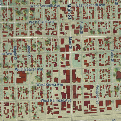 Close-up of the map of Fort Morgan, Colorado print showing street and building detail