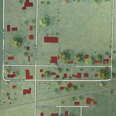 Close-up of the map of Keenes, Illinois print showing street and building detail