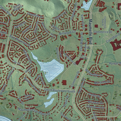 Close-up of the map of Maumelle, Arkansas print showing street and building detail