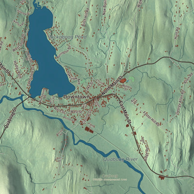 Close-up of the map of West Brookfield, Massachusetts print showing streets and neighborhoods