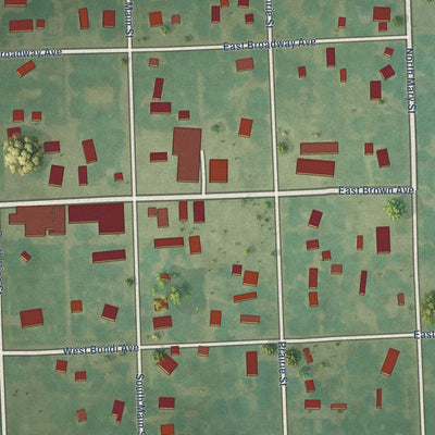Close-up of the map of Greeley, Kansas print showing street and building detail