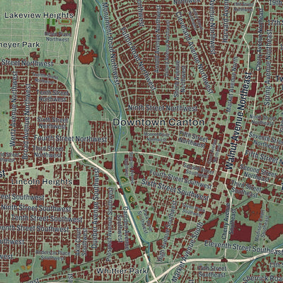 Close-up of the map of Canton, Ohio print showing street and building detail