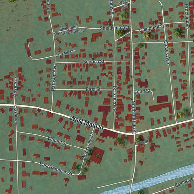 Close-up of the map of Elkland, Tioga County, Pennsylvania print showing street and building detail