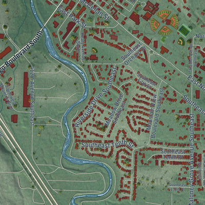 Close-up of the map of North Bend, Washington print showing street and building detail