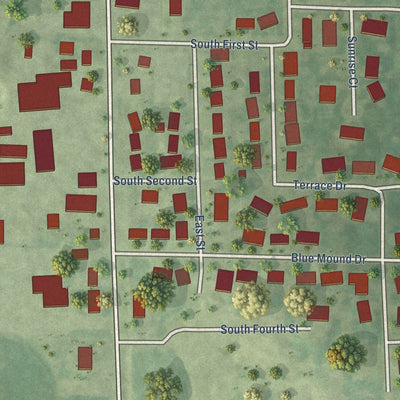 Close-up of the map of St. Rose, Illinois print showing street and building detail