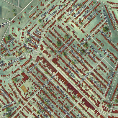 Close-up of the map of Brookline, Pennsylvania print showing street and building detail