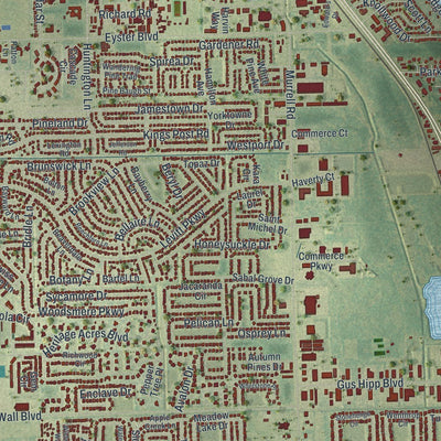 Close-up of the map of Rockledge, Florida print showing street and building detail