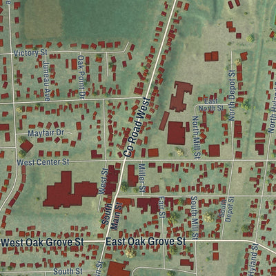 Close-up of the map of Juneau, Wisconsin print showing street and building detail