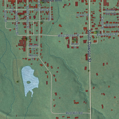 Close-up of the map of Meeker, Oklahoma print showing street and building detail