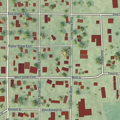 Close-up of the map of Vernon Center, Minnesota print showing street and building detail