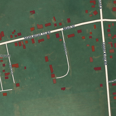 Close-up of the map of Woodside, Delaware print showing street and building detail