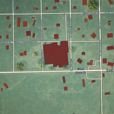 Close-up of the map of Tyro, Kansas print showing street and building detail