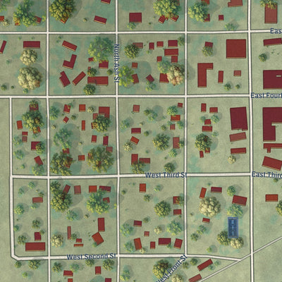 Close-up of the map of Long Pine, Nebraska print showing street and building detail