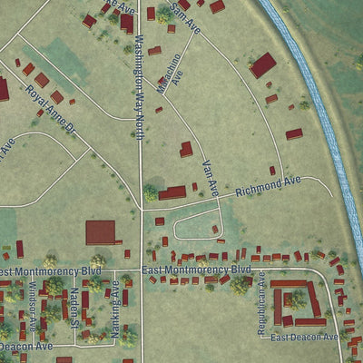 Close-up of the map of George, Washington print showing street and building detail