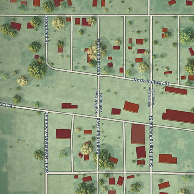 Close-up of the map of Upland, Nebraska print showing street and building detail