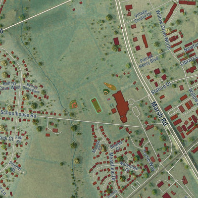 Close-up of the map of Bealeton, Virginia print showing street and building detail