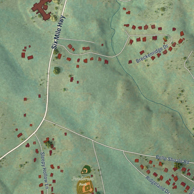 Close-up of the map of Six Mile, South Carolina print showing street and building detail