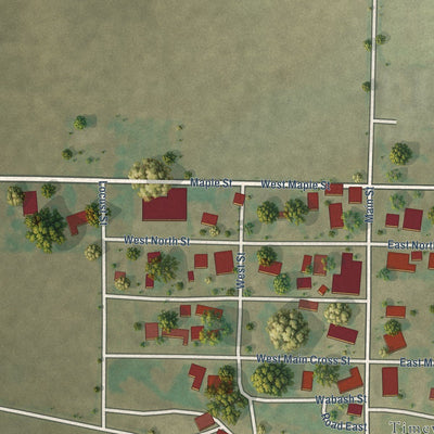Close-up of the map of Mound Station, Illinois print showing street and building detail