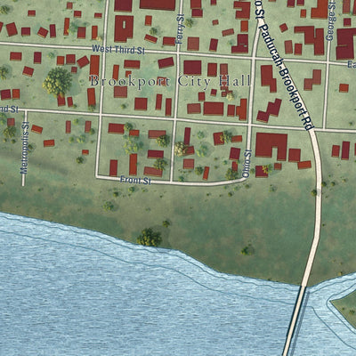 Close-up of the map of Brookport, Illinois print showing street and building detail