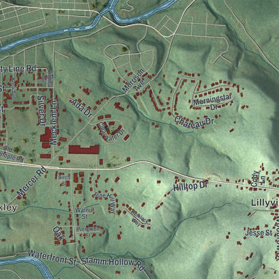 Close-up of the map of Franklin, Beaver County, Pennsylvania print showing street and building detail