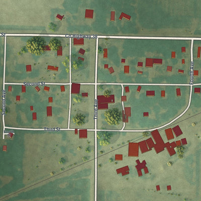 Close-up of the map of Louisburg, Minnesota print showing street and building detail