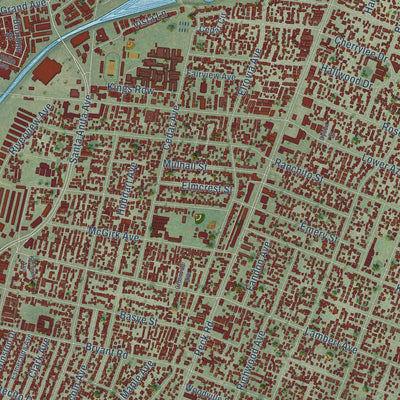 Close-up of the map of El Monte, California print showing street and building detail
