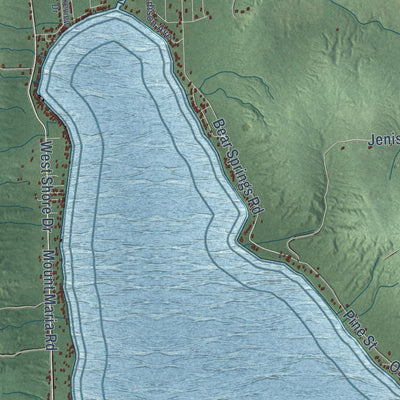 Close-up of the map of Caledonia, Alcona County, Michigan print showing street and building detail