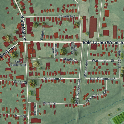 Close-up of the map of Woodstown, New Jersey print showing street and building detail