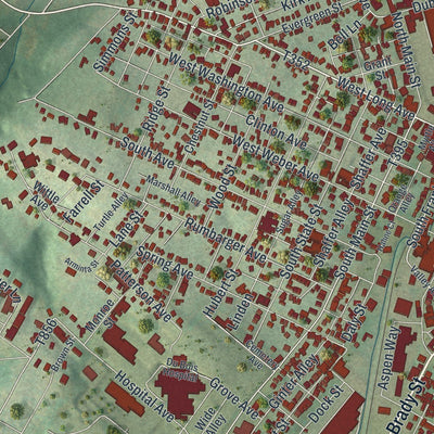 Close-up of the map of DuBois, Pennsylvania print showing street and building detail