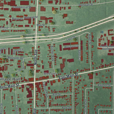 Close-up of the map of the Village of Webster, New York print showing street and building detail