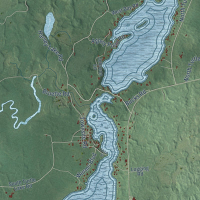 Close-up of the map of Winchester, Vilas County, Wisconsin print showing street and building detail