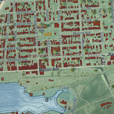 Close-up of the map of Cape Charles, Virginia print showing street and building detail