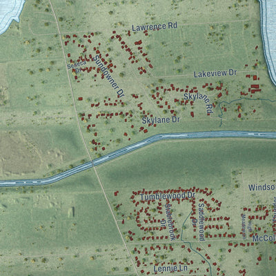 Close-up of the map of Beach City, Texas print showing street and building detail