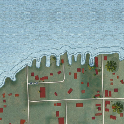 Close-up of the map of Marquette, Wisconsin print showing street and building detail