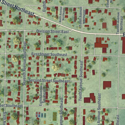 Close-up of the map of Elbow Lake, Minnesota print showing street and building detail