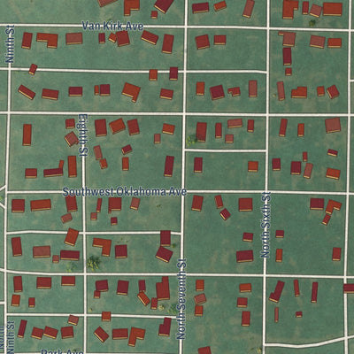 Close-up of the map of Mountain View, Oklahoma print showing street and building detail