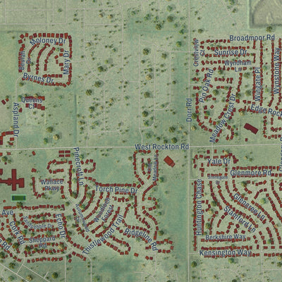 Close-up of the map of Rockton, Illinois print showing street and building detail