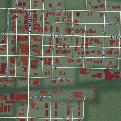 Close-up of the map of Ansonia, Ohio print showing street and building detail
