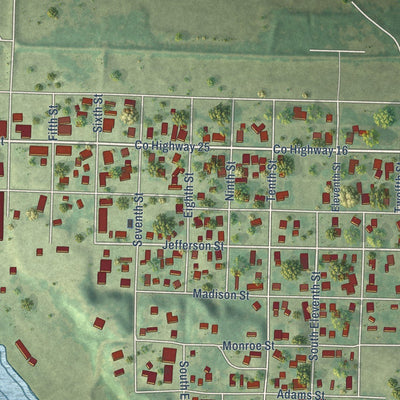 Close-up of the map of Keithsburg, Illinois print showing street and building detail
