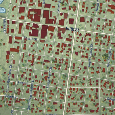 Close-up of the map of Lacon, Illinois print showing street and building detail