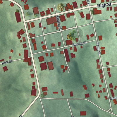 Close-up of the map of Flushing, Ohio print showing street and building detail