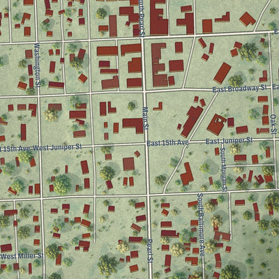 Close-up of the map of Tyndall, South Dakota print showing street and building detail
