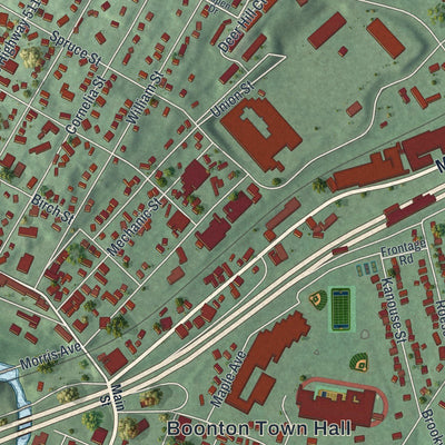 Close-up of the map of the Town of Boonton, Morris County, New Jersey print showing street and building detail