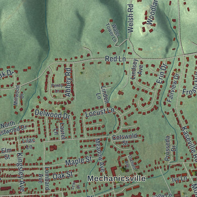 Close-up of the map of Mahoning, Montour County, Pennsylvania print showing street and building detail