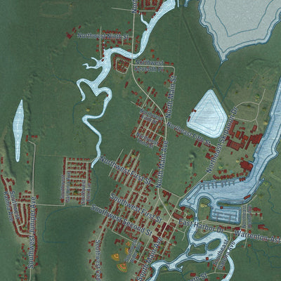 Close-up of the map of Warrenton, Oregon print showing street and building detail