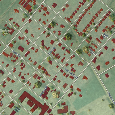 Close-up of the map of Danbury, Texas print showing street and building detail