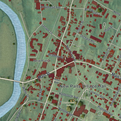 Close-up of the map of the Village of New Paltz, New York print showing street and building detail