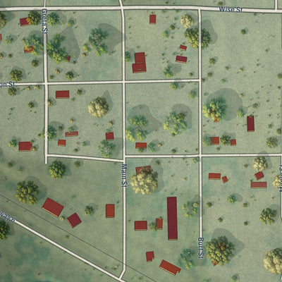 Close-up of the map of Hamlet, Nebraska print showing street and building detail