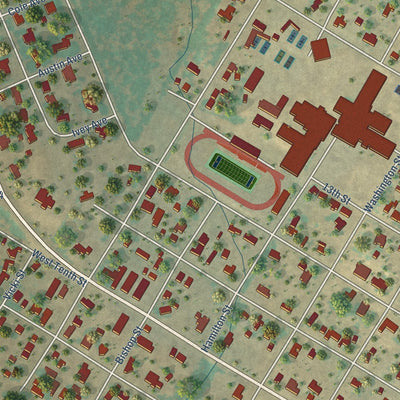 Close-up of the map of Robert Lee, Texas print showing street and building detail