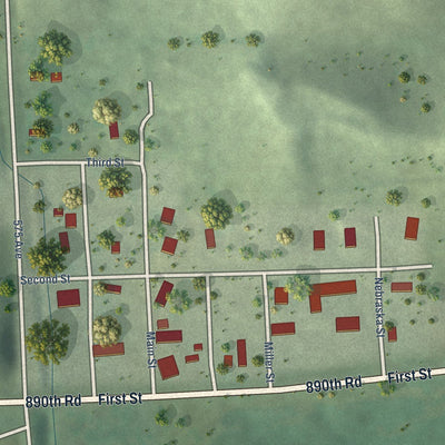 Close-up of the map of Obert, Nebraska print showing street and building detail